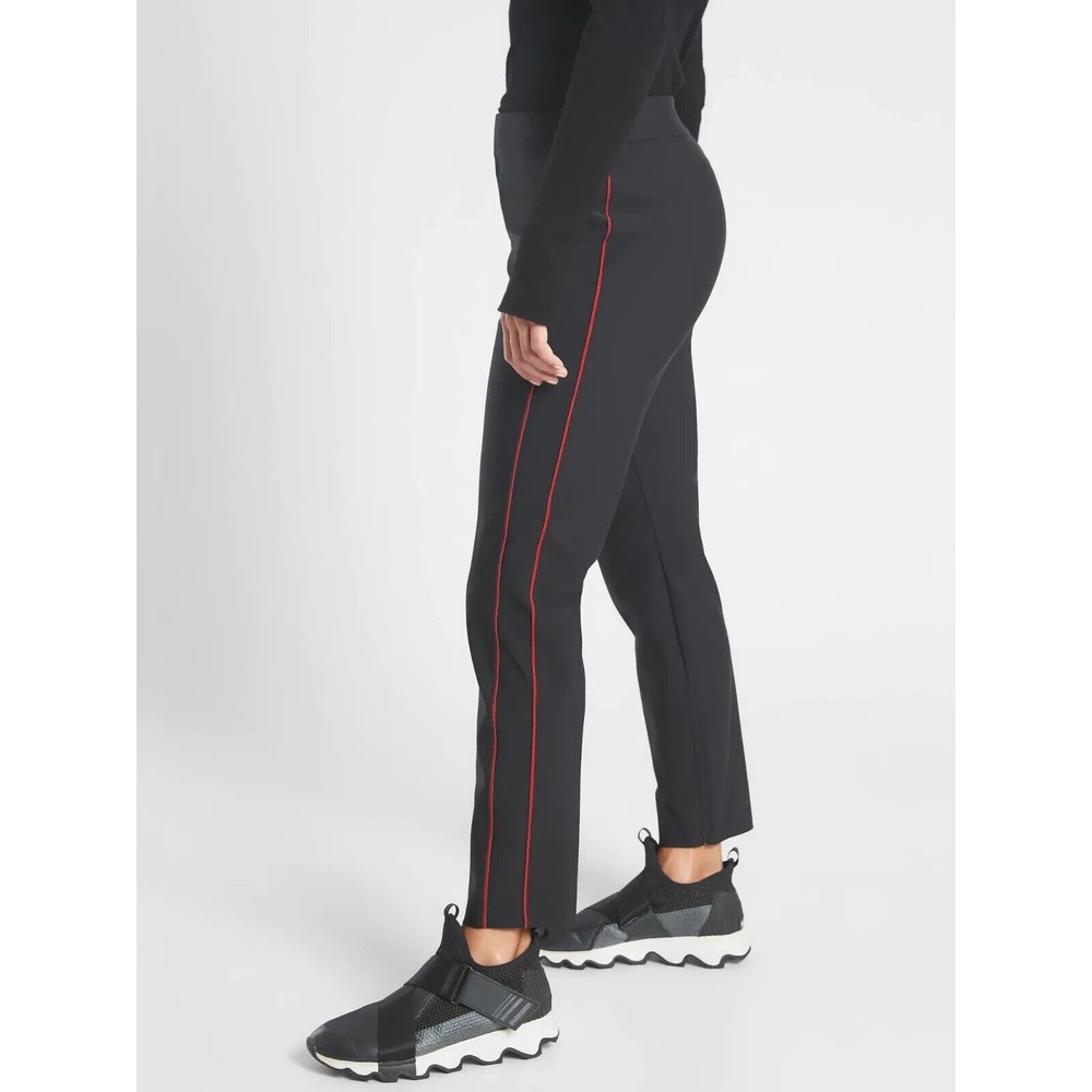 Athleta Black Stellar Novelty Trouser Pants Red Side Stripe Women's Size 00